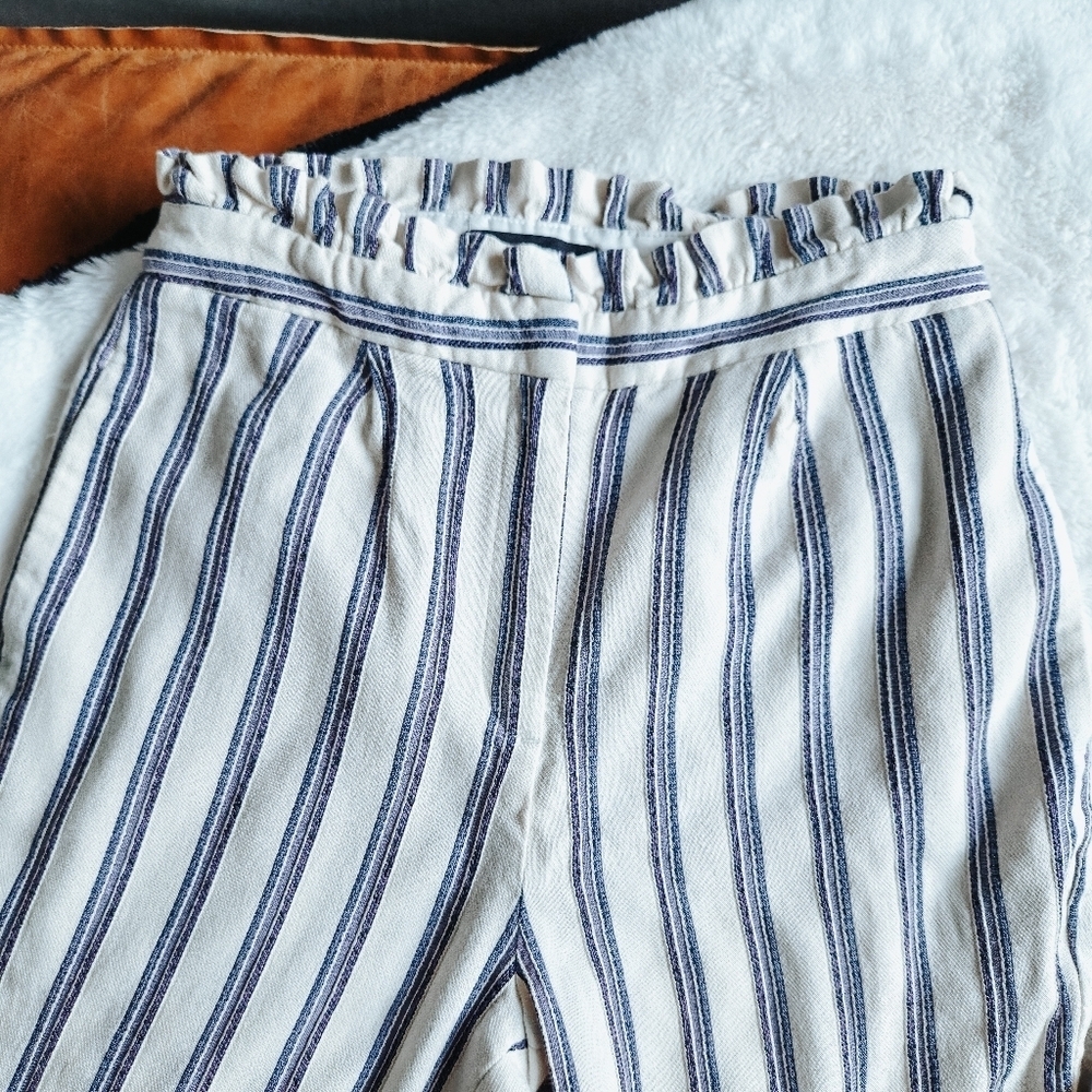 Express Cream & Navy Pinstripe High-rise Slim Pants (Size 00P) - Picture 5 of 9